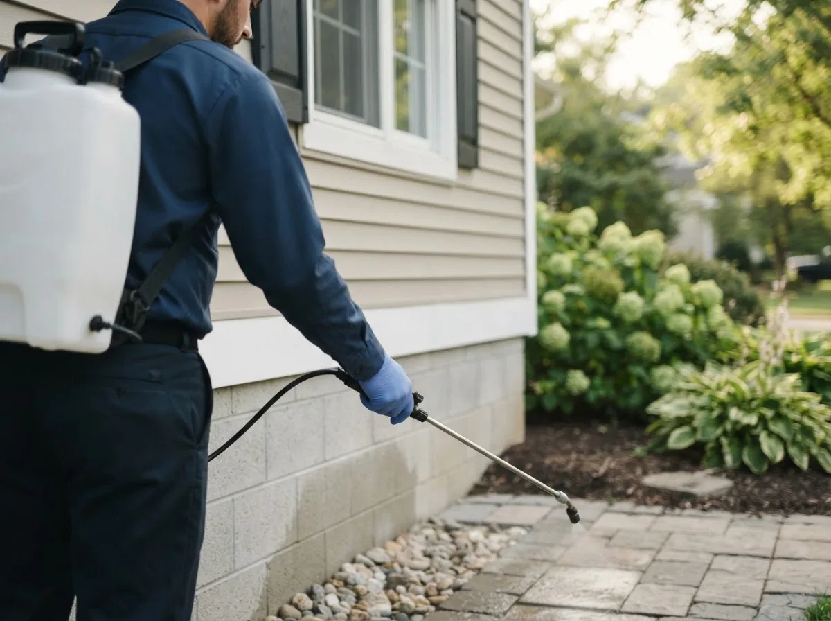 Pest control technician inspecting a home in Anahuac, TX